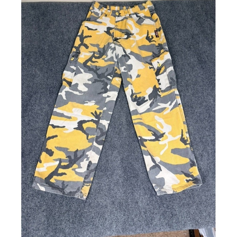 Interstate‎ Camo Cargo Pants Mens Yellow  Gray Made In USA Cotton Size 32